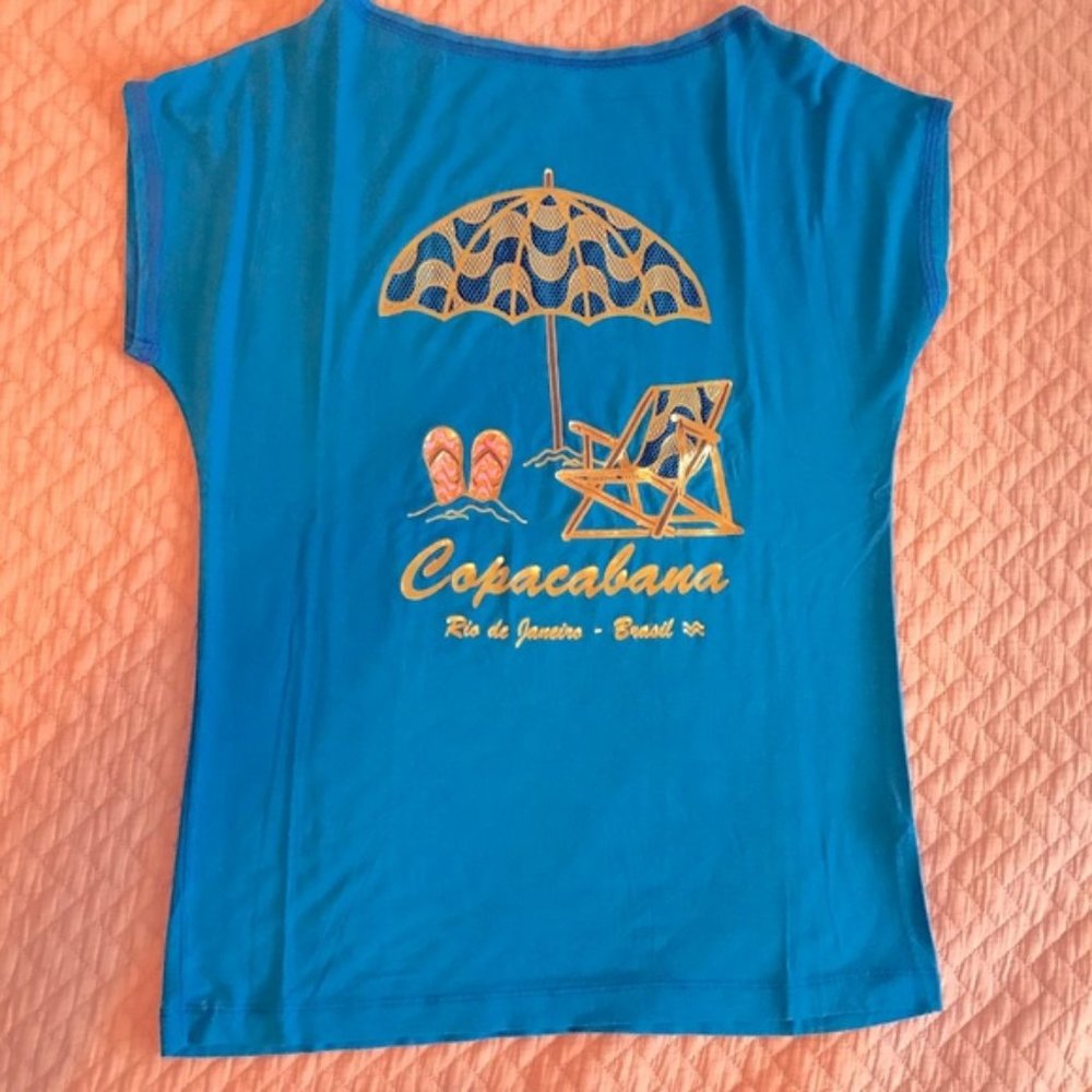 Rio ♥️ BLUE Sequin Round Neck Short Sleeve Top
